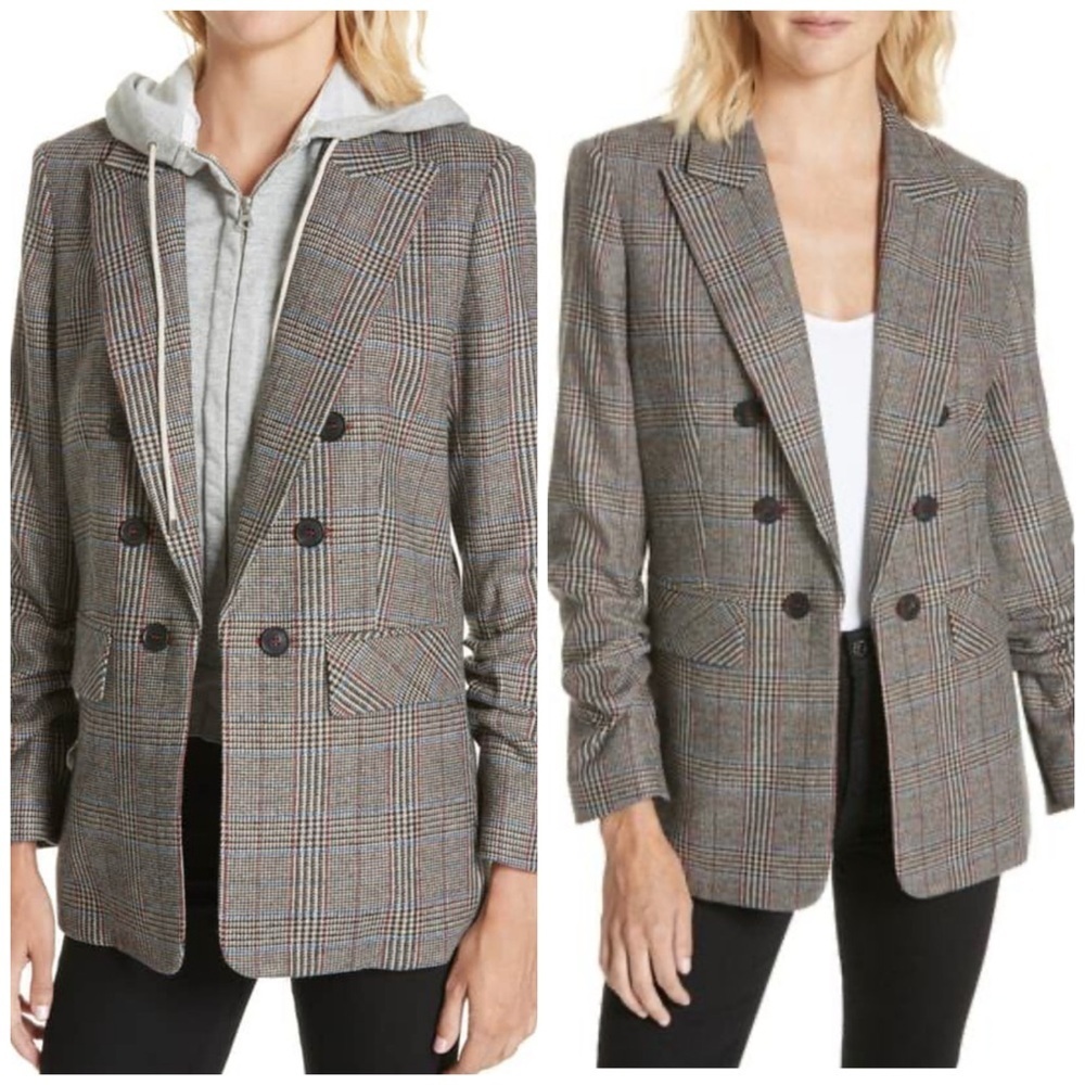 Veronica Beard Beacon Double Breasted Dickey Blazer Jacket Check Size 8
